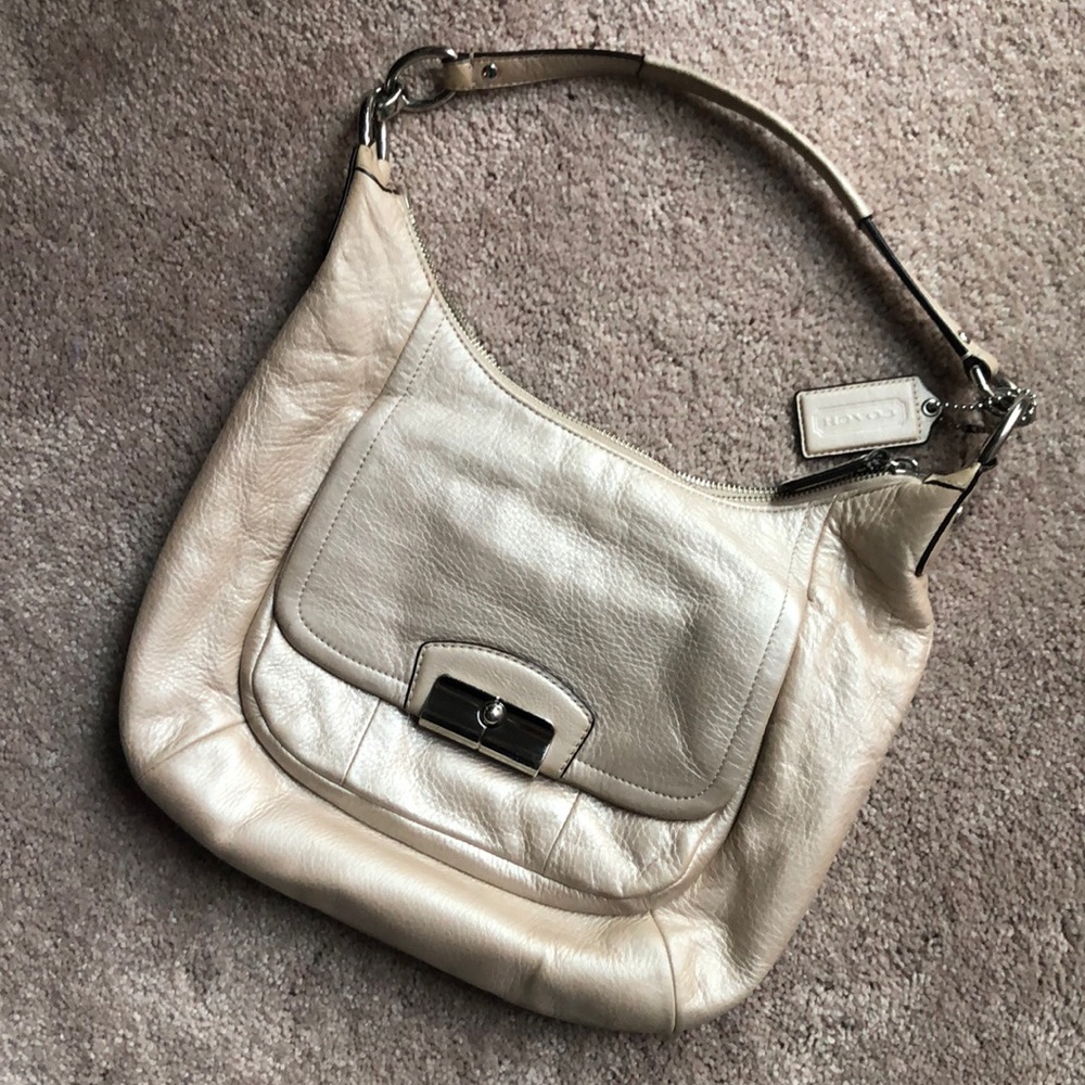 {Coach} champagne leather tote bag
